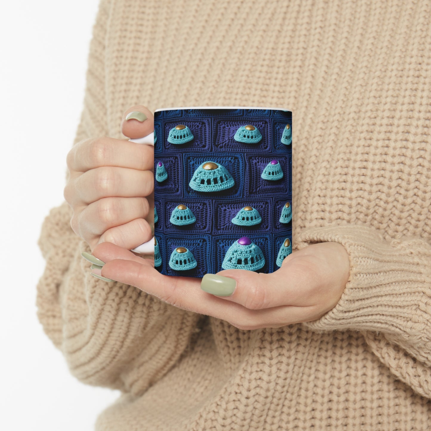 Spaceship UFO Crochet - Galactic Travel Ship - Alien Craft - Flying Saucer - Ceramic Mug 11oz