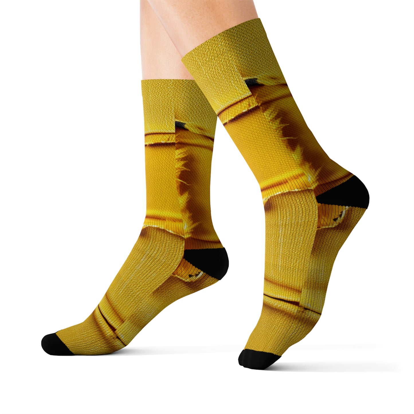 Banana Yellow Lemon: Bold Distressed, Denim-Inspired Fabric - Sublimation Socks