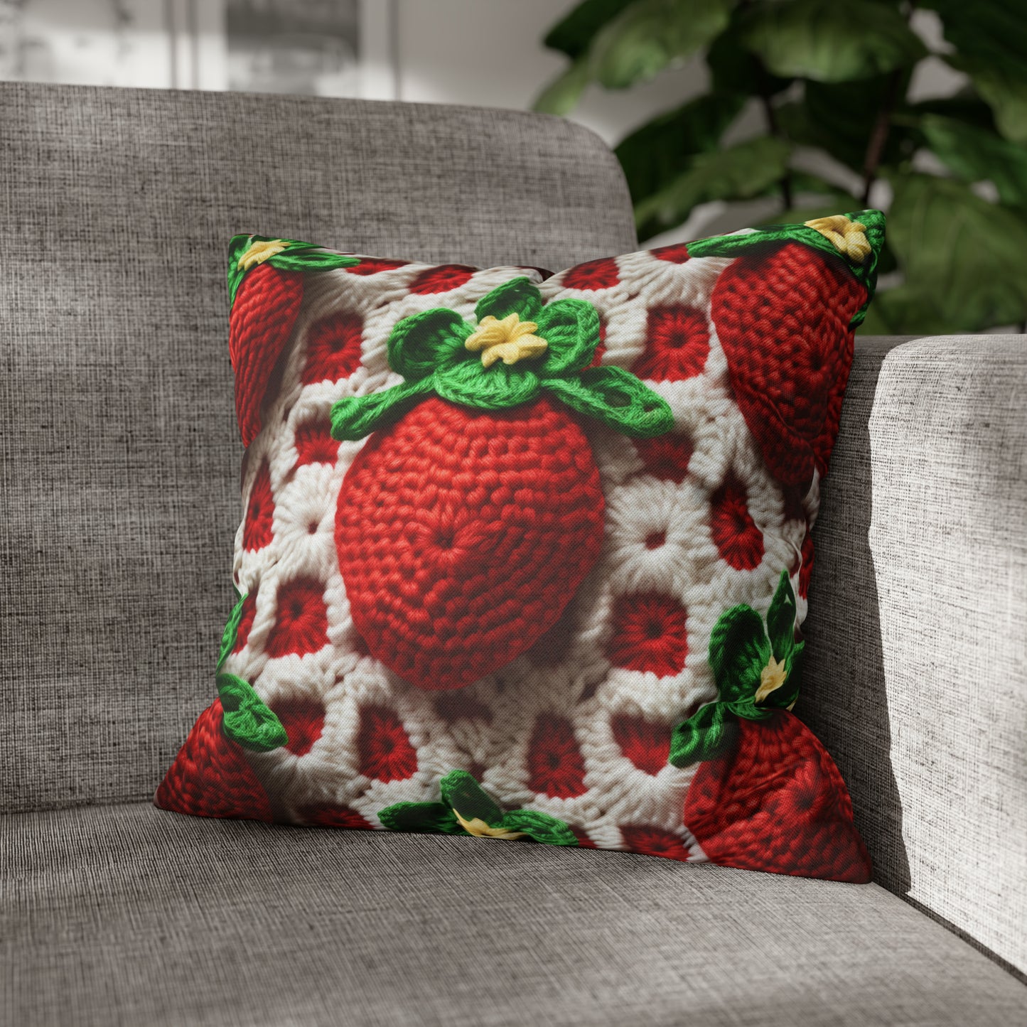 Strawberry Crochet Pattern - Amigurumi Strawberries - Fruit Design for Home and Gifts - Spun Polyester Square Pillow Case