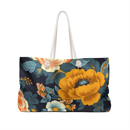 Vintage 50s 60s Inspired High-Waisted Floral Flower Pattern Weekender Bag