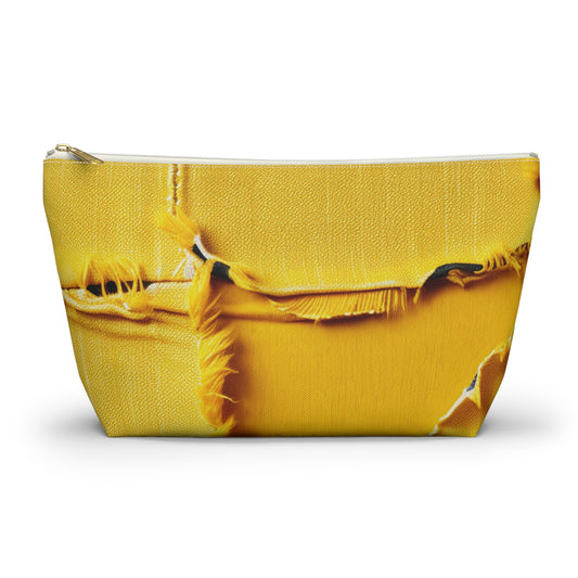 Banana Yellow Lemon: Bold Distressed, Denim-Inspired Fabric - Accessory Pouch w T-bottom