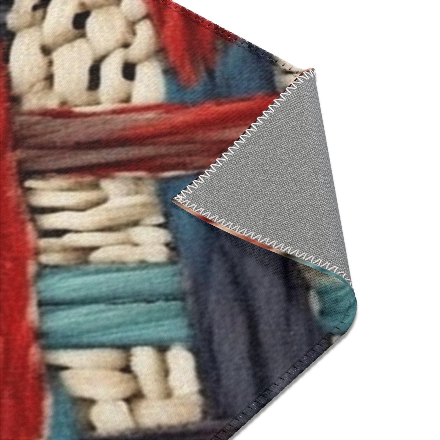 Colorful Yarn Knot: Denim-Inspired Fabric in Red, White, Light Blue - Area Rugs