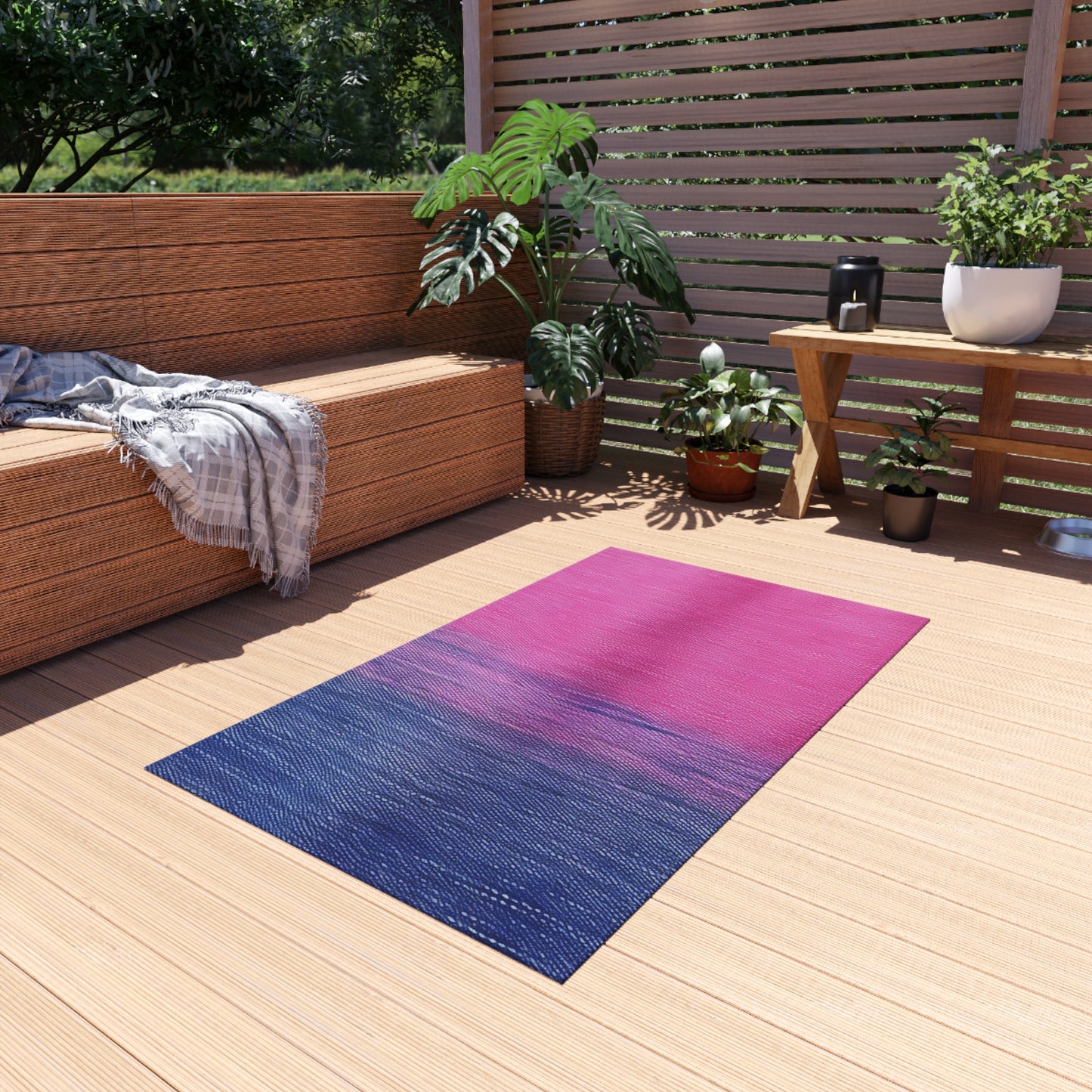 Dual Delight: Half-and-Half Pink & Blue Denim Daydream - Outdoor Rug