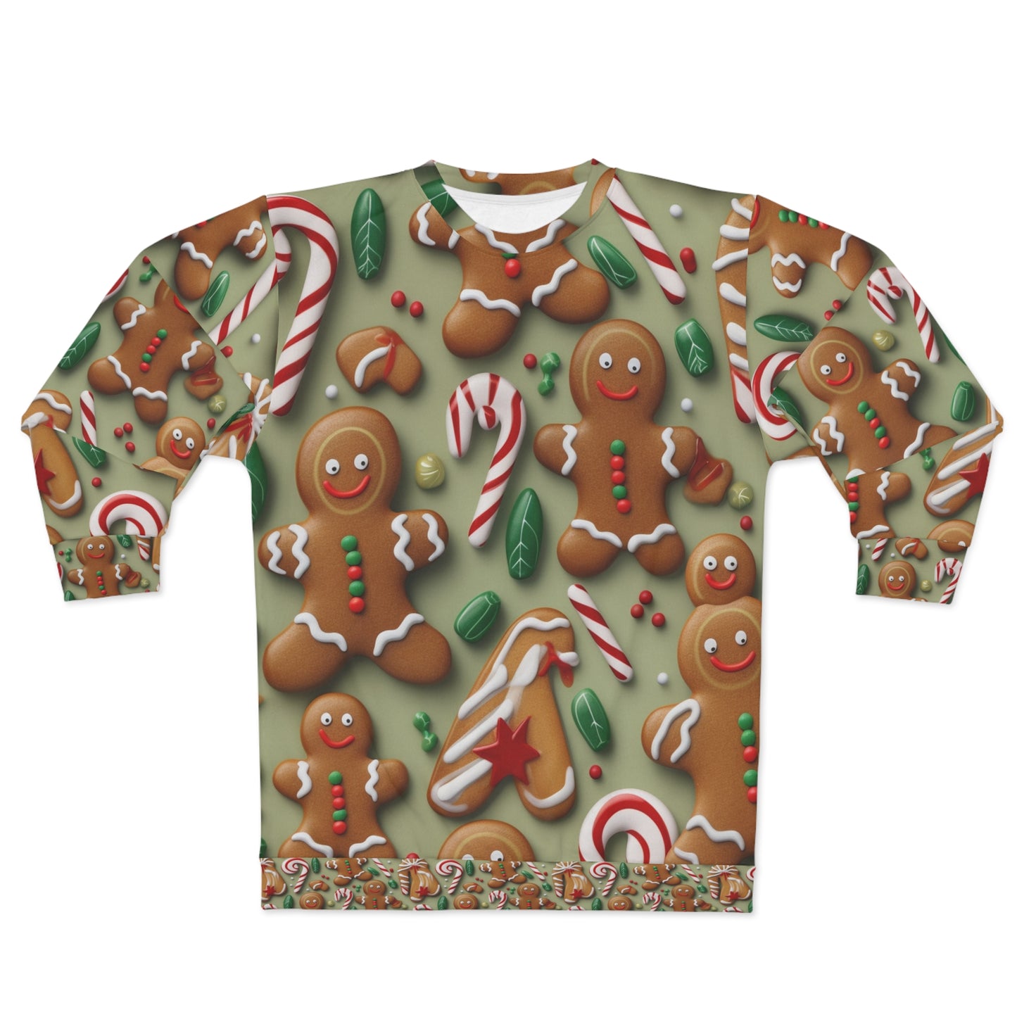 Gingerbread Man Christmas Cookie - Tree - Candy Cane - Unisex Sweatshirt (AOP)