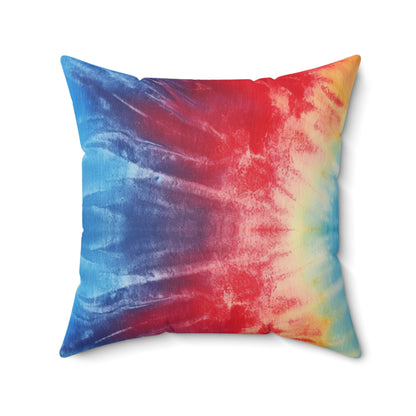 Rainbow Tie-Dye Denim: Vibrant Multi-Color, Fabric Design Spectacle - Spun Polyester Square Pillow