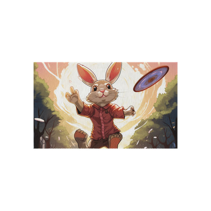 Disc Golf Rabbit: Bunny Aiming Frisbee for Basket Chain - Outdoor Rug