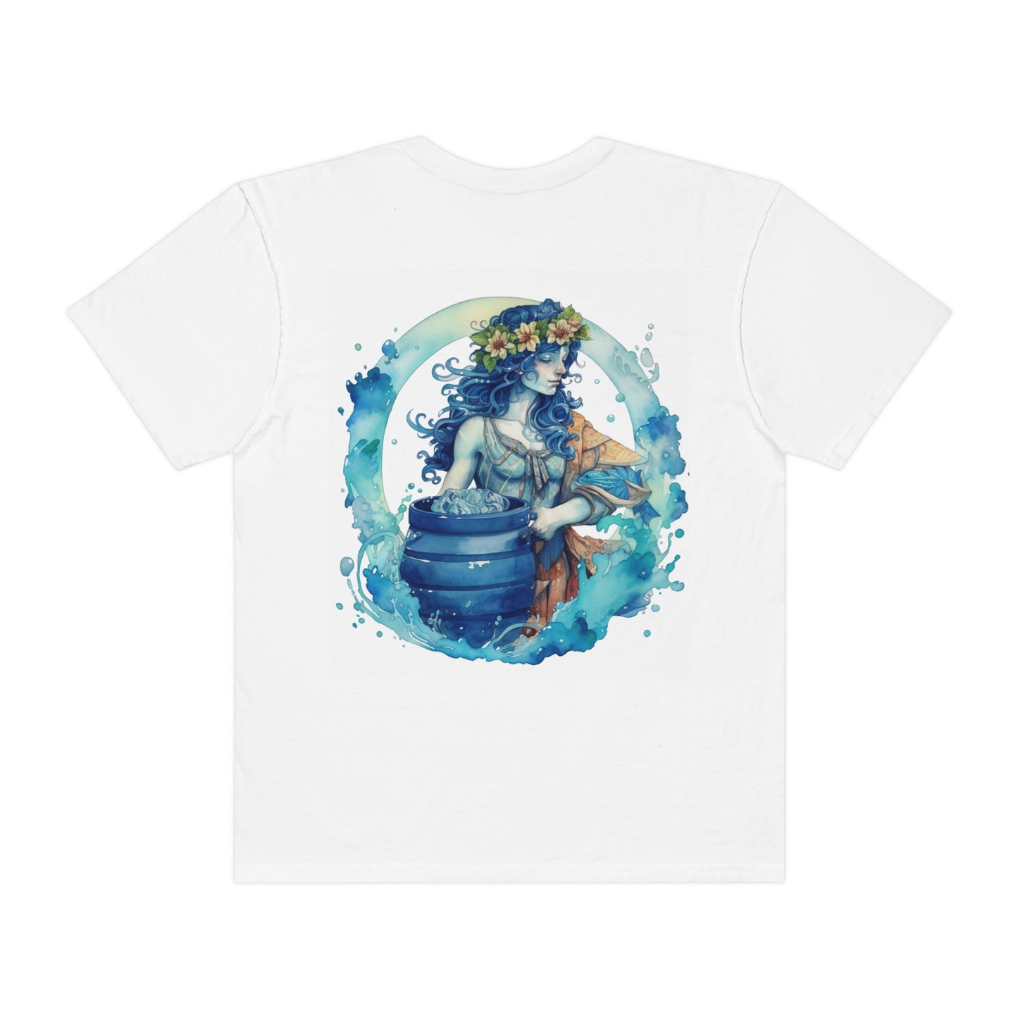 Artistic Aquarius Zodiac - Watercolor Water-Bearer Depiction - Unisex Garment-Dyed T-shirt