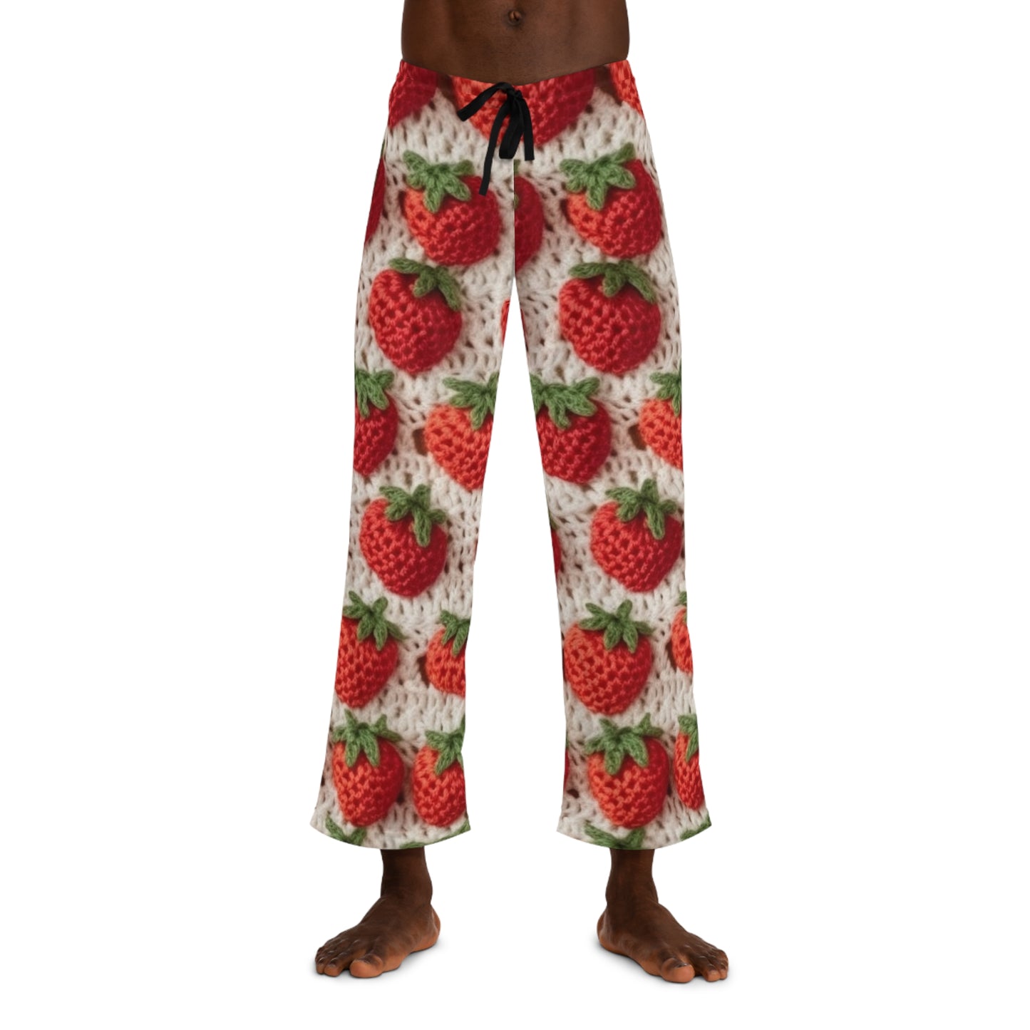 Strawberry Traditional Japanese, Crochet Craft, Fruit Design, Red Berry Pattern - Men's Pajama Pants (AOP)