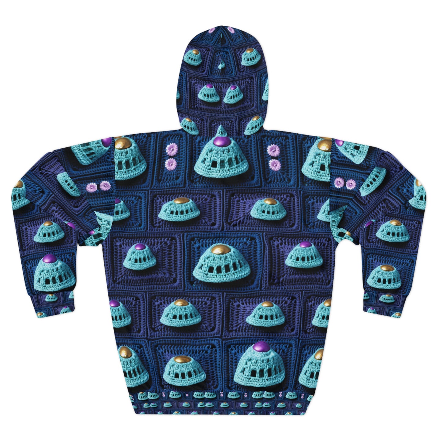 Spaceship UFO Crochet - Galactic Travel Ship - Alien Craft - Flying Saucer - Unisex Pullover Hoodie (AOP)