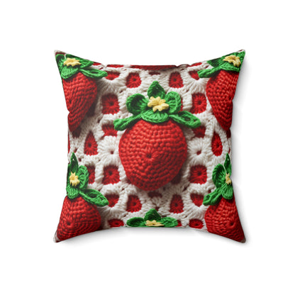 Strawberry Crochet Pattern - Amigurumi Strawberries - Fruit Design for Home and Gifts - Spun Polyester Square Pillow