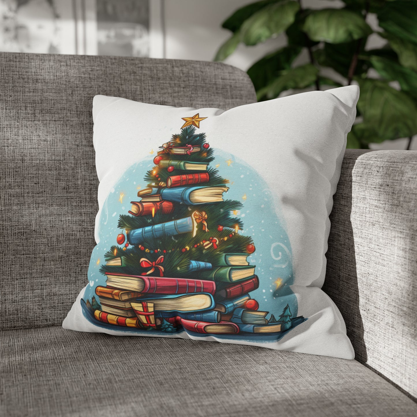 Book Lover Christmas Tree, Gift For Readers - Spun Polyester Square Pillow Case