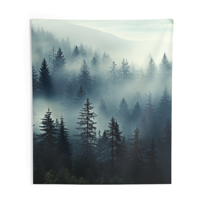 Foggy Forest Tapestry, Pine Tree Landscape Wall Hanging, Nature View Misty Mountain Home Decor for Living Room, Bedroom - Indoor Wall Tapestries