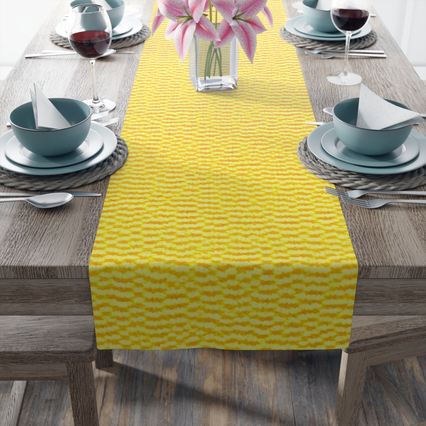 Sunshine Yellow Lemon: Denim-Inspired, Cheerful Fabric - Table Runner (Cotton, Poly)