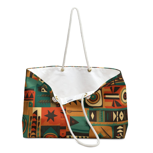 Earthy Tones Geometric Tribal-Inspired Pattern Design Weekender Bag