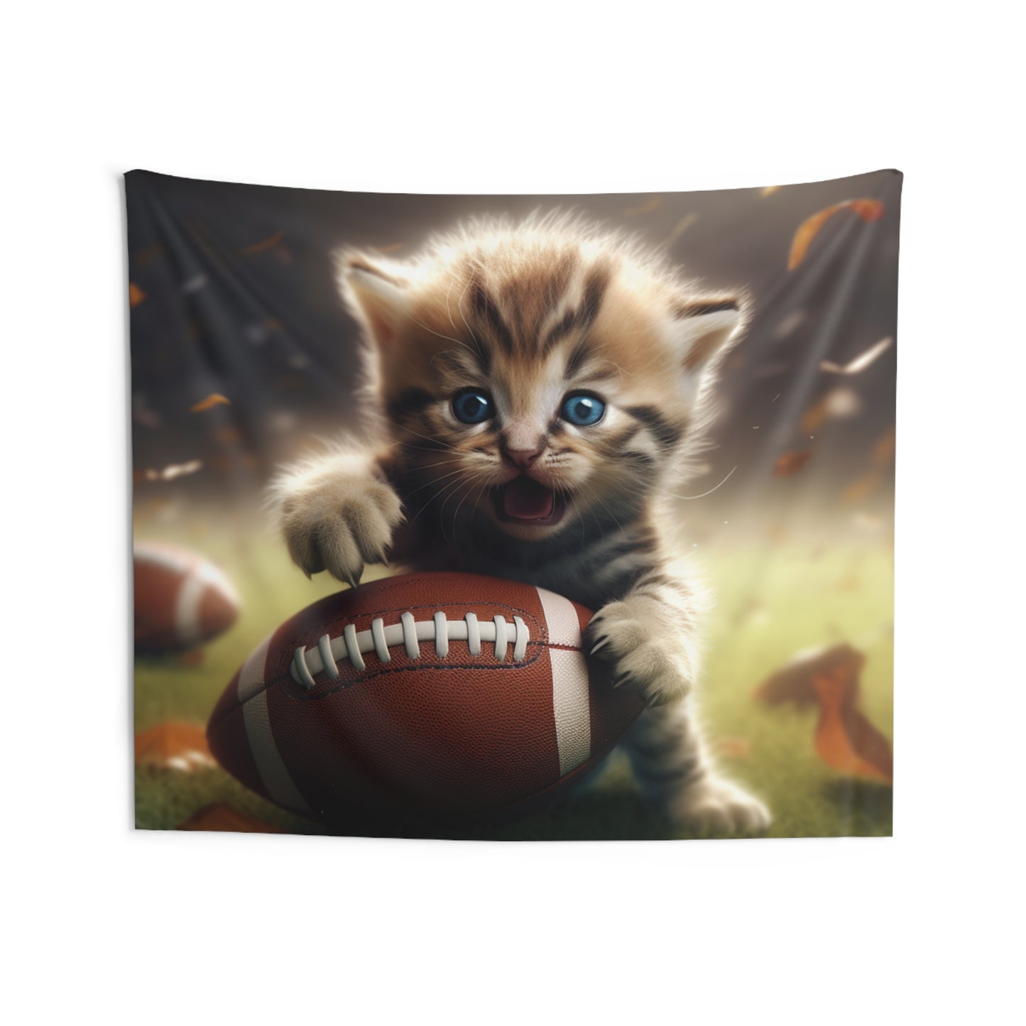 Football Kitten Touchdown: Tabby's Winning Play Sport Game - Indoor Wall Tapestries