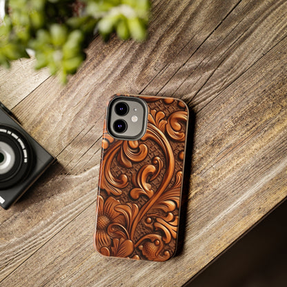 Leather Flower Cognac Classic Brown Timeless American Cowboy Design - Tough Phone Cases