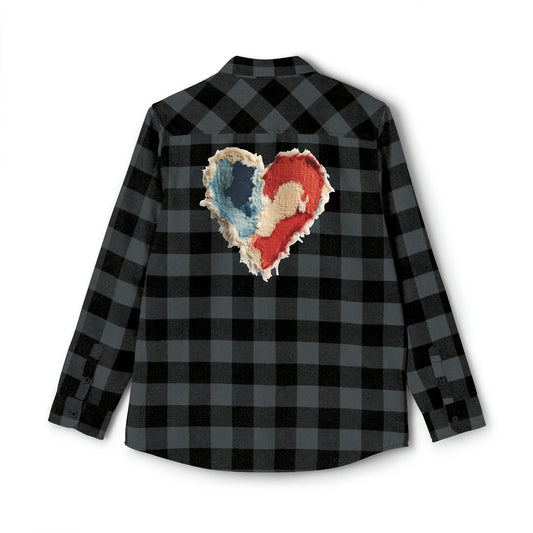 Bleached Distressed Heart Style Valentine Flannel Shirt