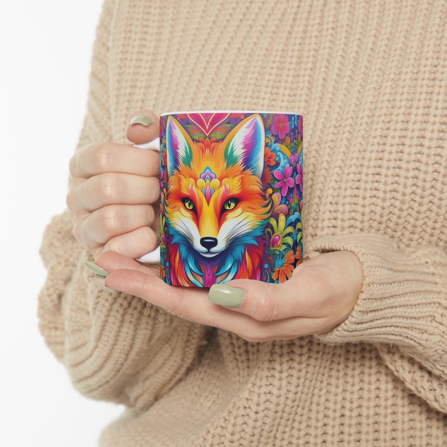 Diseño de zorro vibrante y colorido, animal único y llamativo - Taza de cerámica de 11 oz