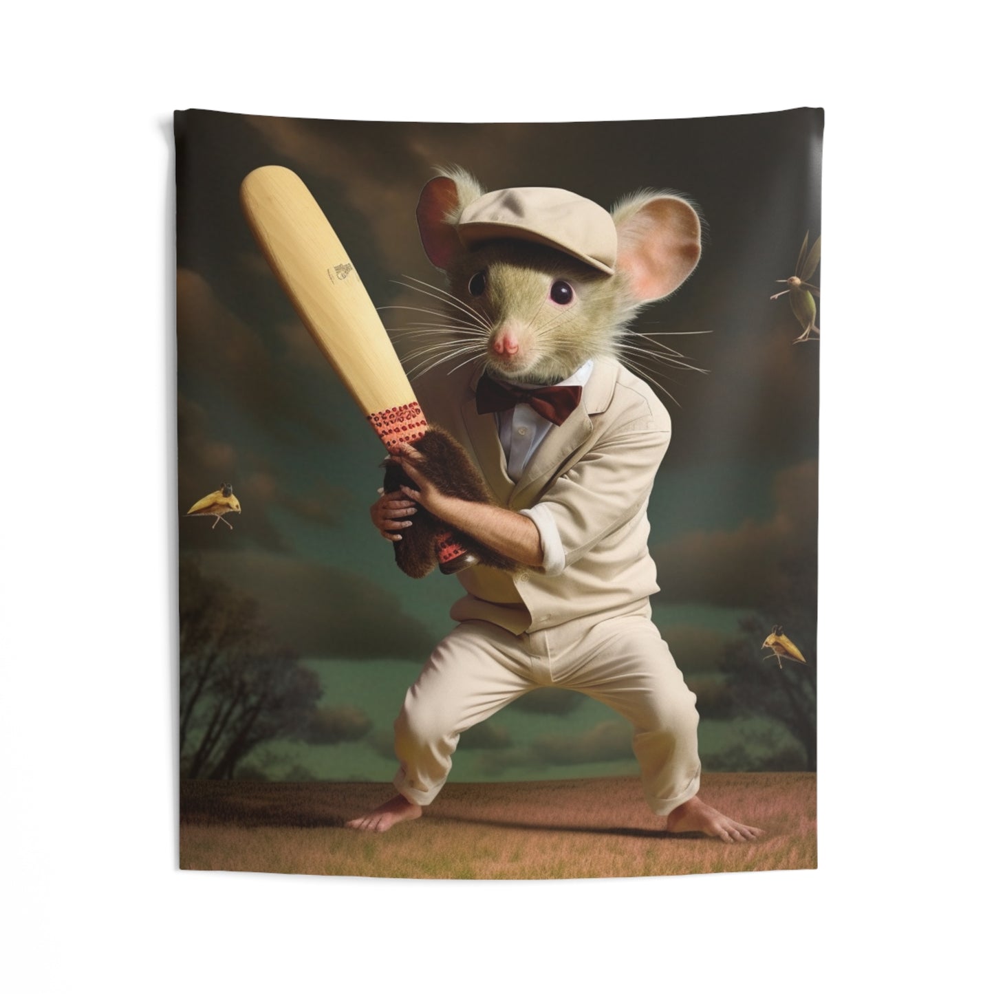 Mouse Cricket Batting, Wicket, Ball Hitting Stump, Howzat Moment - Indoor Wall Tapestries