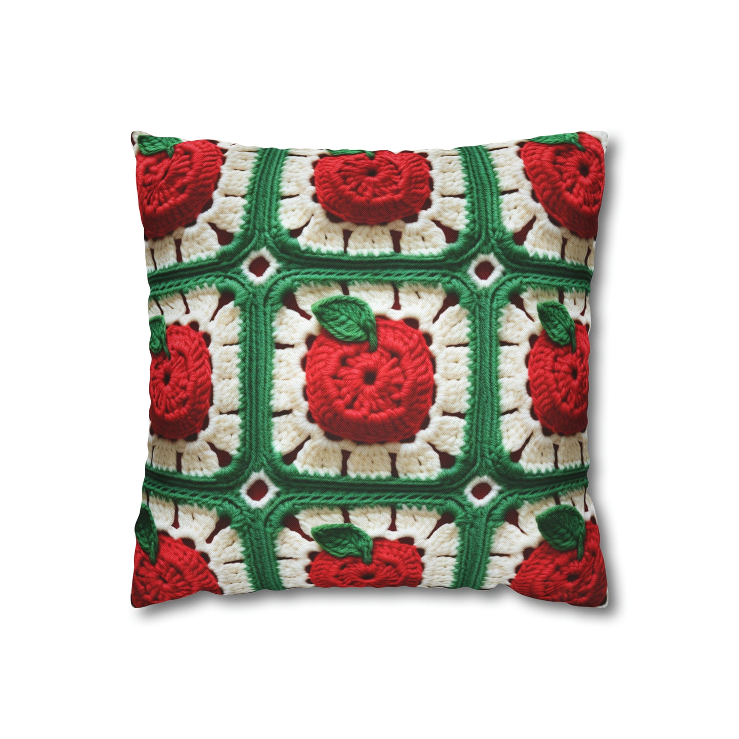 Apple Granny Square Crochet Pattern: Wild Fruit Tree, Delicious Red Design - Spun Polyester Square Pillow Case