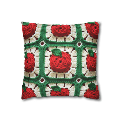 Apple Granny Square Crochet Pattern: Wild Fruit Tree, Delicious Red Design - Spun Polyester Square Pillow Case