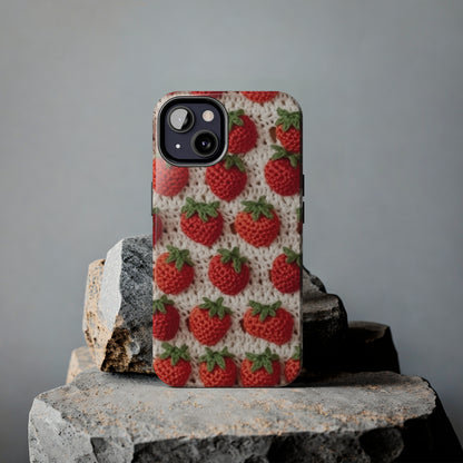 Strawberry Traditional Japanese, Crochet Craft, Fruit Design, Red Berry Pattern - Tough Phone Cases