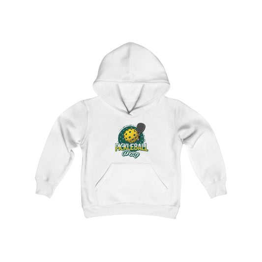 Pickleball Day Celebration Design with Whimsical Ball and Paddle Illustration - Youth Heavy Blend Hooded Sweatshirt