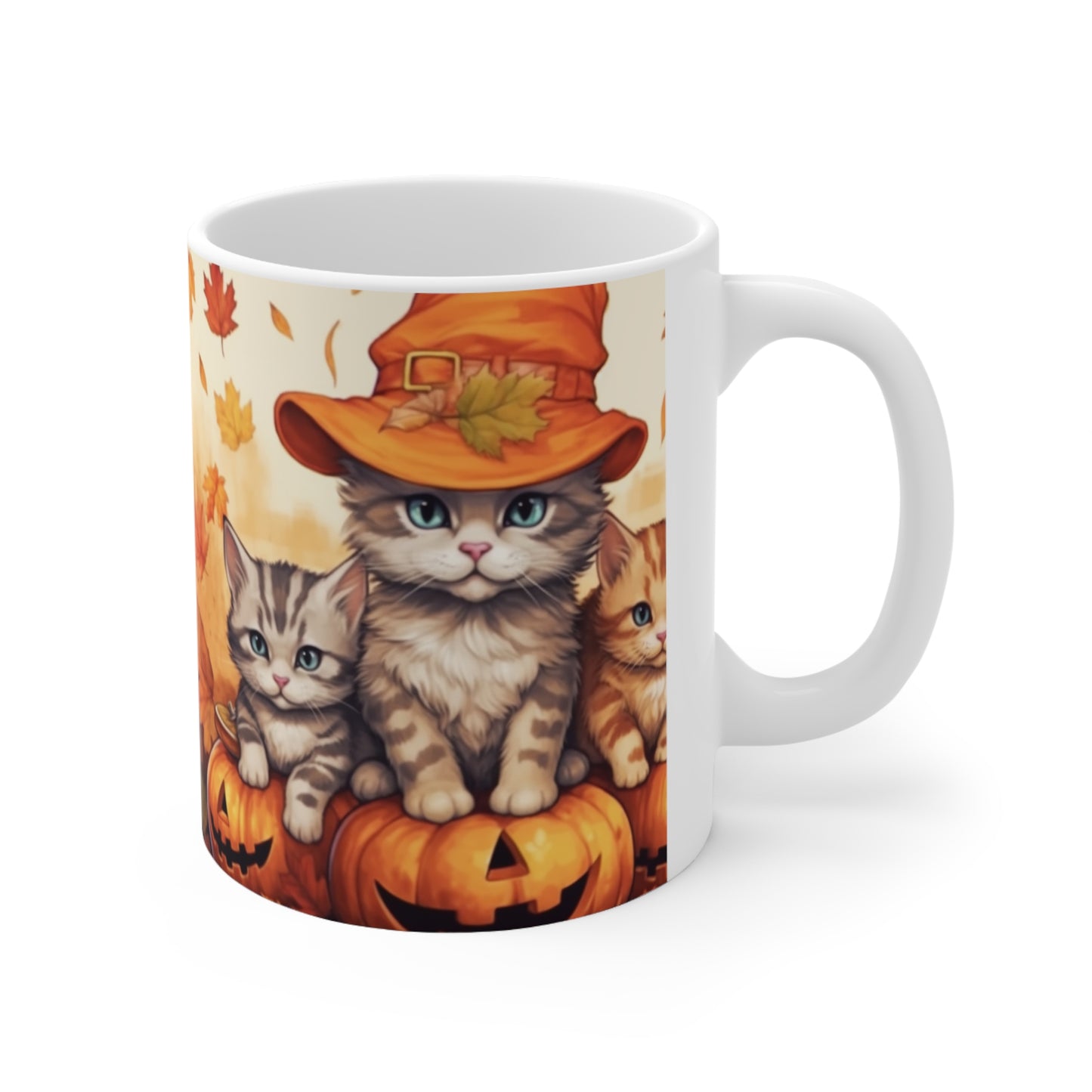 Kitty Cat Kittens Halloween - Lindos Furries en Calabaza - Decoración felina festiva - Taza de cerámica 11oz 