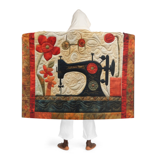 Sewing Machine Quilt: A Crafted Design Homage to Stitching - Hooded Sherpa Fleece Blanket
