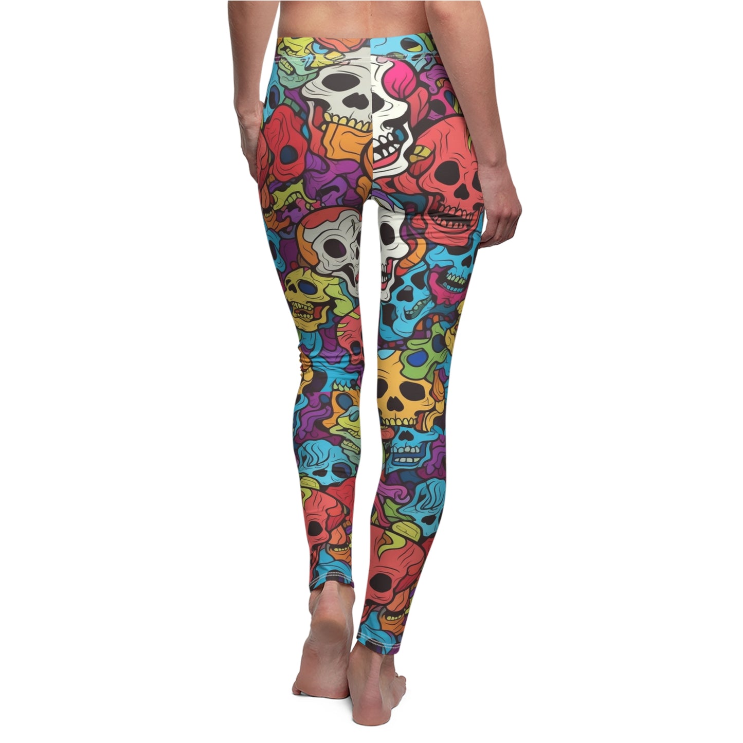 Psychedelic Rainbow Skull Head Pattern, Vibrant Colors - Women's Cut & Sew Casual Leggings (AOP)