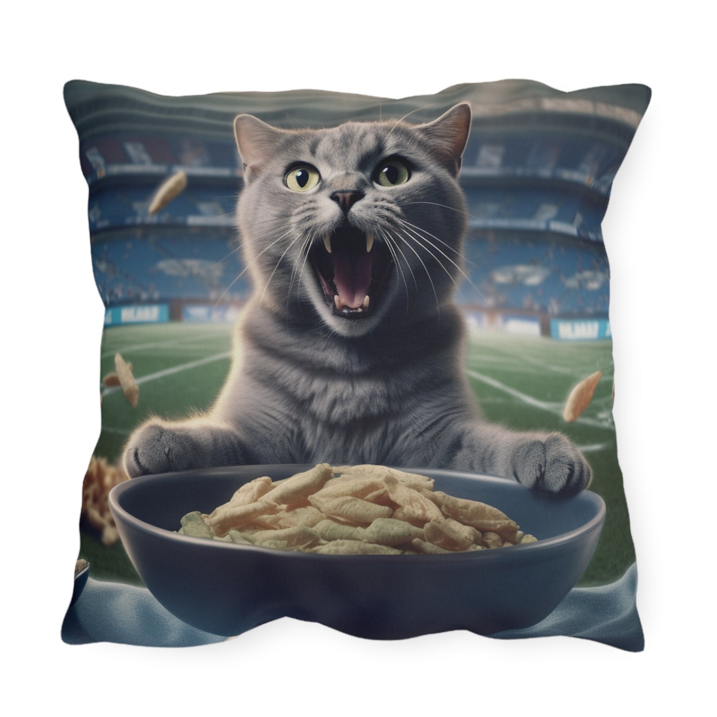 Halftime Football Feline: Screaming Sports Fan Cat Stadium Food Kitten - Outdoor Pillows