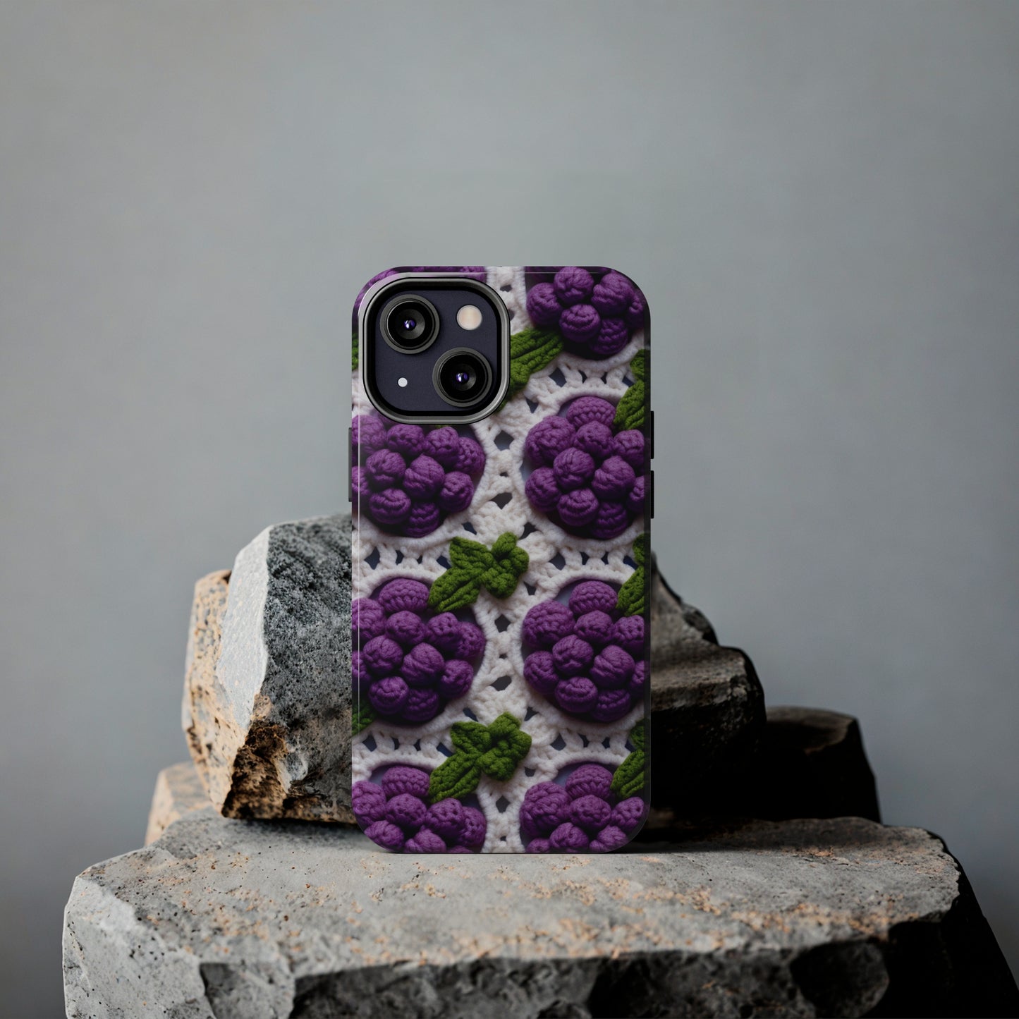 Crochet Grapes Pattern - Granny Square Design - Fresh Fruit Pick - Orchard Purple Snack Food - Tough Phone Cases