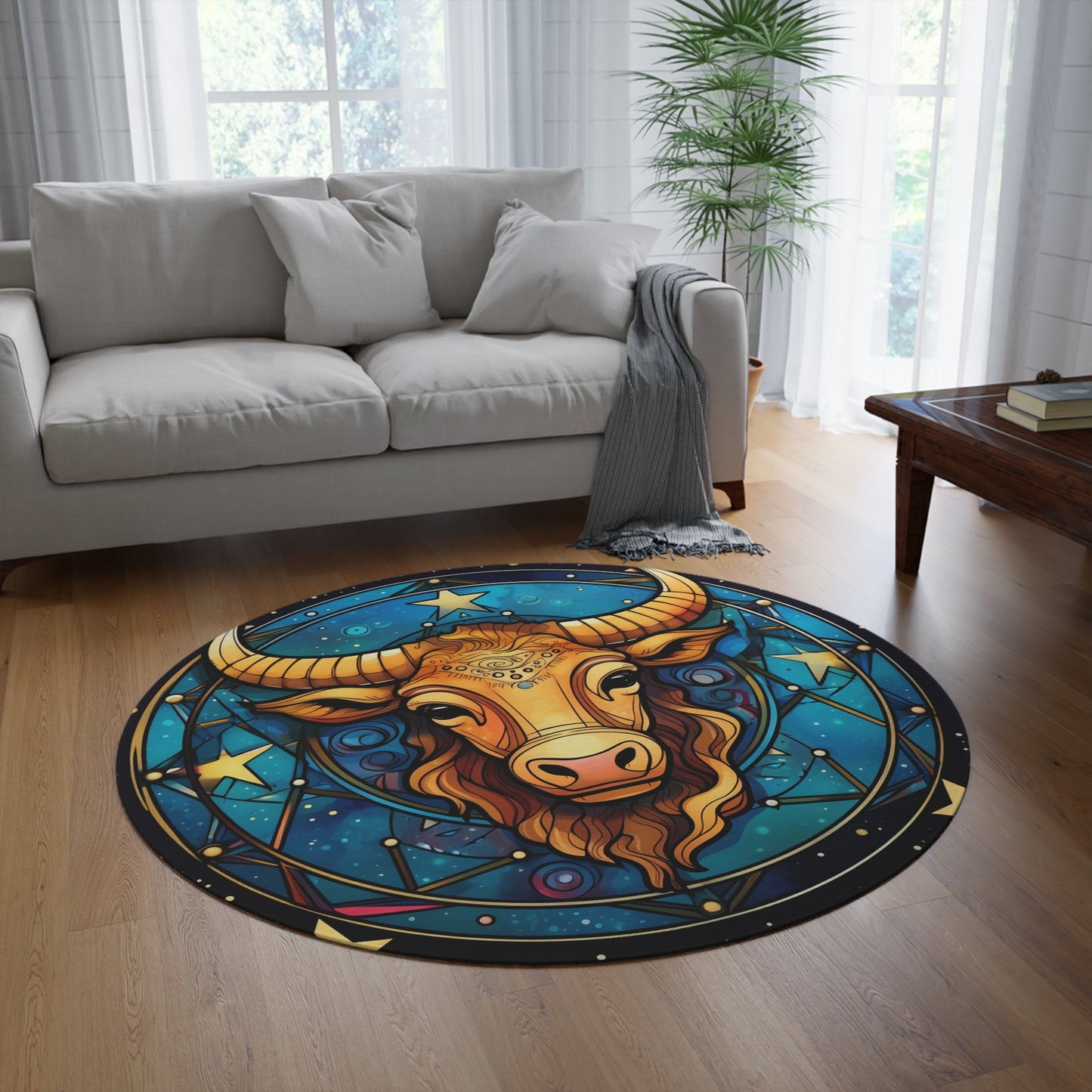 Taurus Constellation Zodiac Sign Astrology Cosmic Art - Round Rug