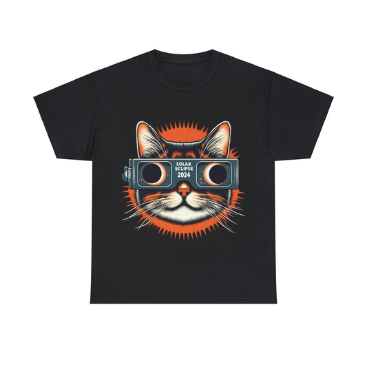 Solar Eclipse 2024 Cat, Gift, Unisex Heavy Cotton Tee