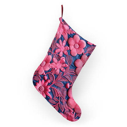 Denim Azul Muñeca Rosa Floral Bordado Estilo Tela Flores - Medias De Navidad 