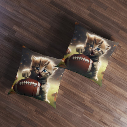 Football Kitten Touchdown: Tabby's Winning Play Sport Game - タフテッドフロアピロー、正方形