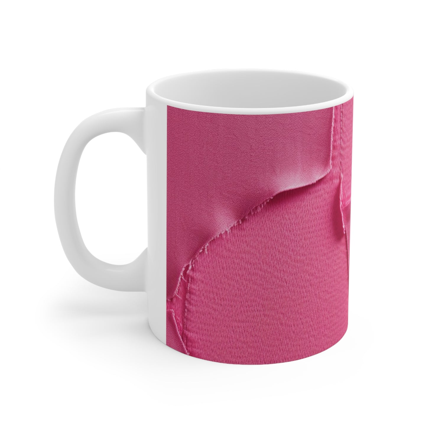 Rosa neón desgastado: tela de muñeca atrevida y rasgada inspirada en la mezclilla - Taza de cerámica de 11 oz