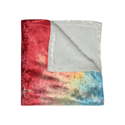 Rainbow Tie-Dye Denim: Vibrant Multi-Color, Fabric Design Spectacle - Crushed Velvet Blanket