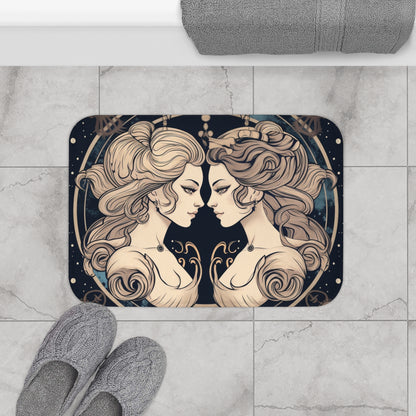 Duality of Gemini - Expressive Twins Zodiac Astrology - Bath Mat