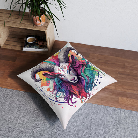 Chill Capricorn Style - Fine Line Multicolor Astrology Design - Tufted Floor Pillow, Square
