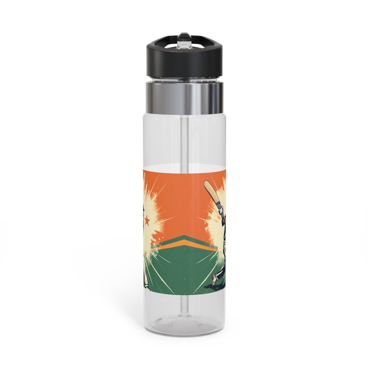 India Cricket Star: Batsman With Willow Bat, National Flag Style - Sport Game - Kensington Tritan™ Sport Bottle, 20oz