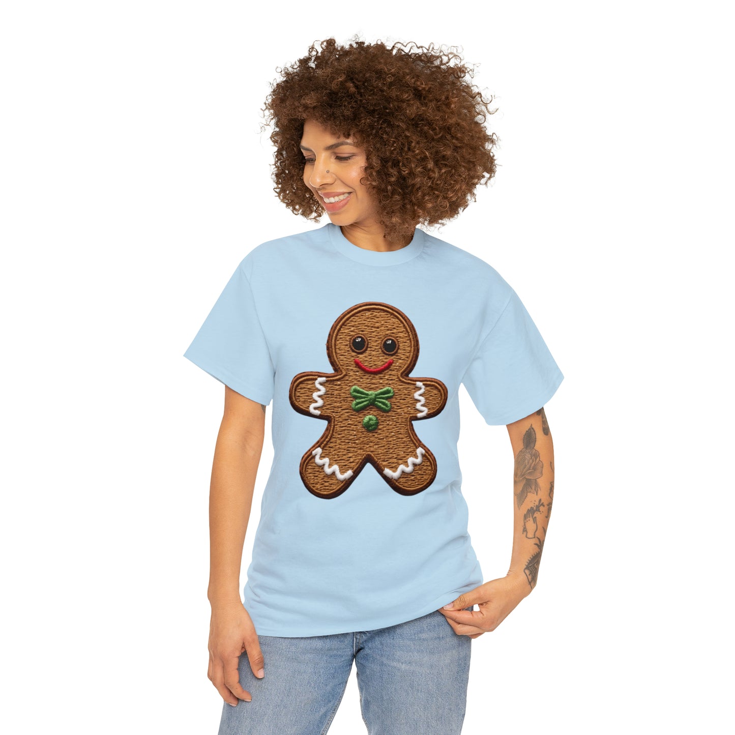 Chenille Gingerbread Cookie: Christmas Festive Delight Design - Unisex Heavy Cotton Tee