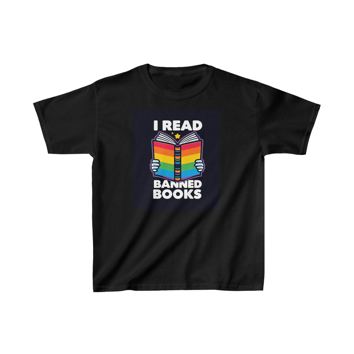 I Read Banned Books - Rainbow Book with Laurel Design - Kids Heavy Cotton™ Tee