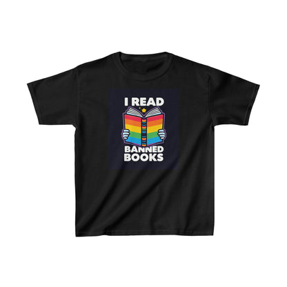 I Read Banned Books - Rainbow Book with Laurel Design - Kids Heavy Cotton™ Tee