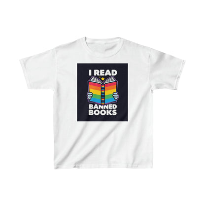 I Read Banned Books - Rainbow Book with Laurel Design - Kids Heavy Cotton™ Tee