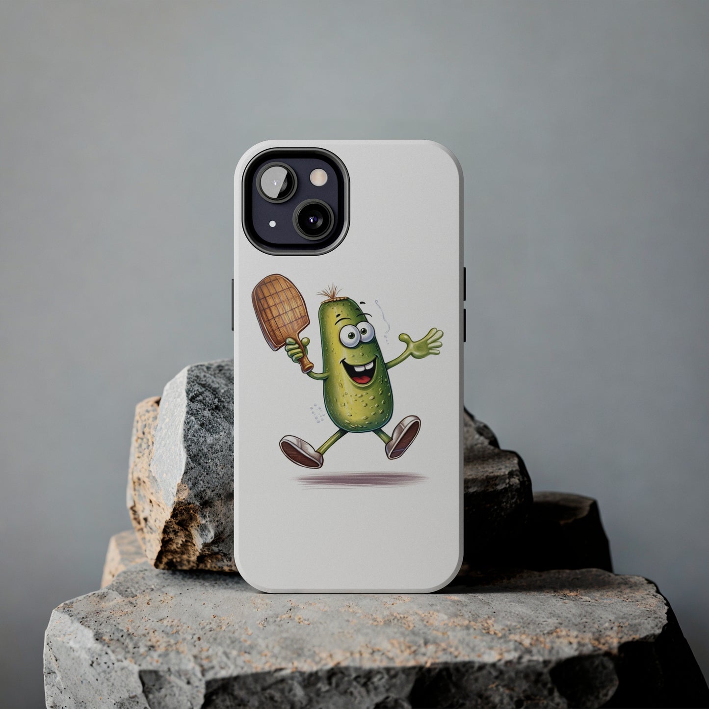 Pickle Player Action: Cartoon Swinging Pickleball Paddle - Sporty Charm - Tough Phone Cases