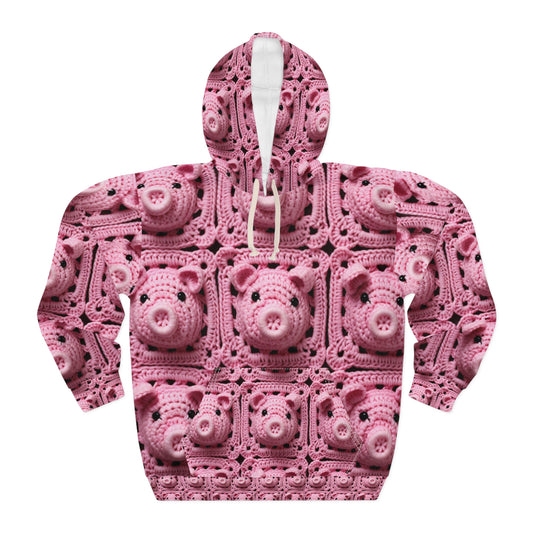 Crochet Pig Farm Animal Pink Snout Piggy Pattern - Sudadera con capucha unisex (AOP) 