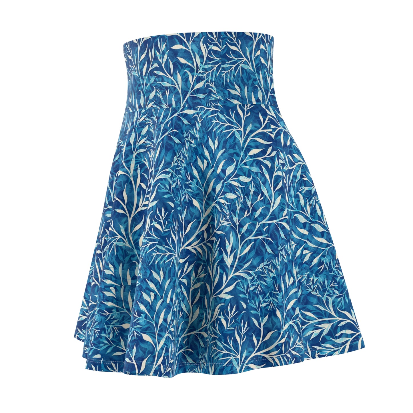 Sea Twig Blue Faux Wrap Women's Skater Skirt (AOP)