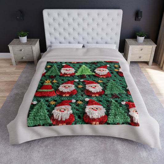 Santa Claus Crochet Pattern, Christmas Design, Festive Holiday Decor, Father Christmas Motif. Perfect for Yuletide Celebration - Crushed Velvet Blanket