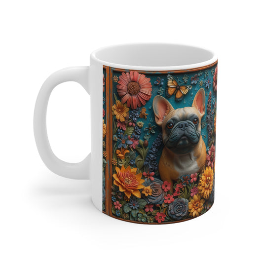 Lindo perro toro francés, estilo 3d, taza de cerámica 11oz